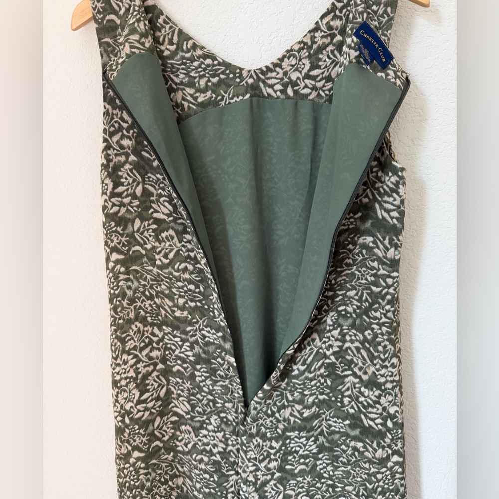 Charter Club Olive Green Floral Sleeveless Dress Size 14 Lightweight Lined - Picture 8 of 10